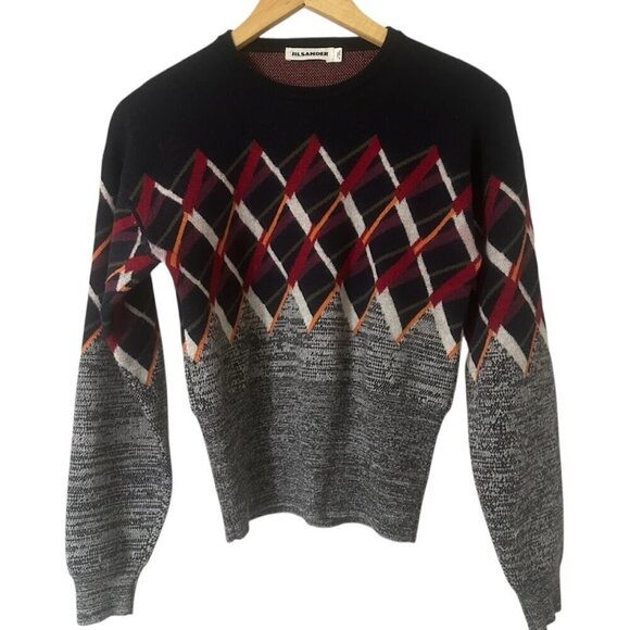 Rare Jill Sander Bold Geometric Sigrid Calon Artwork Crewneck Wool Sweater 34 - Picture 8 of 11